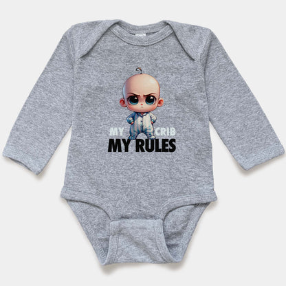 'My Crib, My Rules' Long Sleeve Bodysuit