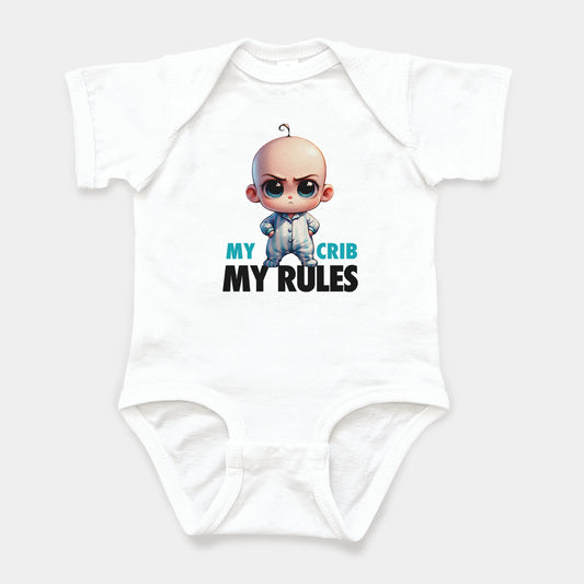 'My Crib, My Rules' Short Sleeve Bodysuit